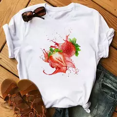 Camiseta branca estampada com frutas engraçadas para mulheres, estampa Kawaii Banana, camiseta Harajuku, manga curta, camiseta, moda - loja online
