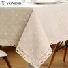 Daisy Flower Pattern Tablecloth, Linho e algodão Lace Edge, Toalha de mesa retangular, Casa e Hotel Textile, Venda quente