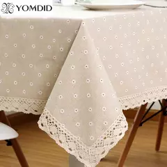 Daisy Flower Pattern Tablecloth, Linho e algodão Lace Edge, Toalha de mesa retangular, Casa e Hotel Textile, Venda quente
