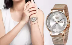 Lige-relógio de malha ultra fina para mulheres, marca de topo, casual, esporte, quartzo, data, cronógrafo, luxo, moda - loja online