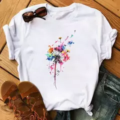 Imagem do Maycaur-camiseta estampada dente-de-leão fofa para mulheres, camiseta estampada gráfica dos desenhos animados, camisa branca casual para senhoras, camiseta nova e engraçada