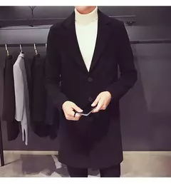 Casaco longo de algodão masculino, corta-vento fino, mistura de lã, cor pura, moda casual de negócios, roupas masculinas, primavera, outono, novo, 2023 - comprar online
