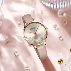 Curren-Relógios de pulso quartzo de couro de luxo feminino, marca relógio para senhoras, charme relógio mostrador flores - loja online