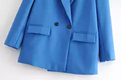 TRAF-Blazer de trespassado feminino, gola entalhada, manga comprida, chique, senhora do escritório, casaco vintage, casacos femininos, tops elegantes, moda