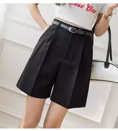 Shorts de salto com zíper, shorts da moda para mulheres, de high street, com cortina, casual, cor sólida, com cintura alta, para escritório, verão e com cinto - comprar online