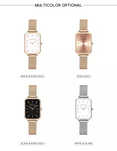 Imagem do Relógio de aço inoxidável retangular para senhoras, estilo simples nórdico, quartzo japonês, moda movimento, malha, pulseira prateada, cinto, ultrafino
