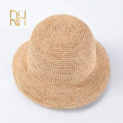 Natural Raffia Straw Bucket Hat para senhoras, crochê artesanal, Floppy Fisherman Caps, primavera, verão, praia na internet