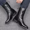 Nova moda dos homens boate motocicleta meados de bezerro botas altas sapatos de couro de vaca outono inverno longo botas masculinas calzado hombre