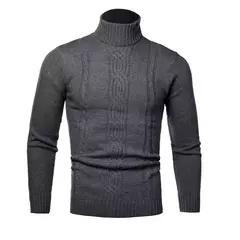 Suéter de gola alta masculino, pulôver casual, grosso, alta qualidade, inverno
