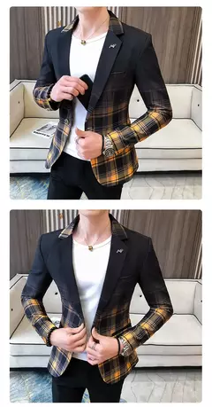 Imagem do Jaqueta de terno casual xadrez masculina, baile masculino, blazer social, casaco fino, roupa de anfitrião, moda boutique