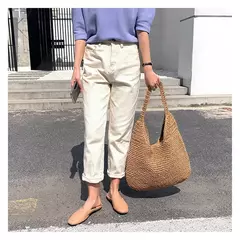 Imagem do Gusure casual palha sacos de ombro das mulheres de vime tecido senhoras bolsas artesanais praia verão grandes totes saco bohemia
