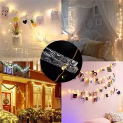 Bateria USB operado LED String Lights, Photo Clip, Fairy Lights, ao ar livre, árvore de Natal, decoração da guirlanda, decoração do casamento, 2m, 5m, 10m - Wolf Magazine