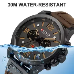 CURREN-Relógio de quartzo de couro genuíno impermeável masculino, relógio de pulso, cronógrafo, militar, esporte, marca de luxo - comprar online