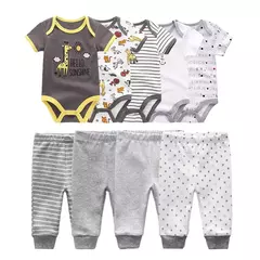 Conjuntos de roupas de algodão unissex para bebê recém-nascido, bodysuits e calças, desenhos animados, manga curta, bebê menino e menina, 6 unid, 9 unid, 10 unid - loja online