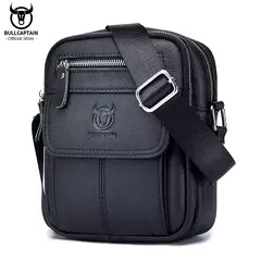 Bolsa de Ombro Casual Masculina Bullcaptain, bolsa mensageiro de negócios, mini bolsa de couro de vaca de alta qualidade, bolso de grande capacidade na internet