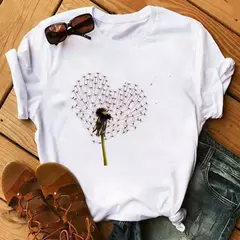 Imagem do Maycaur-camiseta estampada dente-de-leão fofa para mulheres, camiseta estampada gráfica dos desenhos animados, camisa branca casual para senhoras, camiseta nova e engraçada