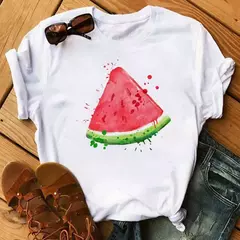 Imagem do Camiseta branca estampada com frutas engraçadas para mulheres, estampa Kawaii Banana, camiseta Harajuku, manga curta, camiseta, moda