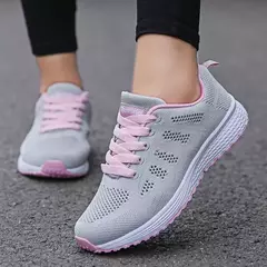 Sapatos rasos de malha respirável para mulheres, sapatos vulcanizados, tênis de ginástica, calçados casuais, branco, moda feminina, 2021 - loja online