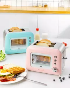 Torradeira elétrica transparente automática, 220v 800w, 6 engrenagens, ajuste de aço inoxidável, cobertura contra poeira, 2 fatias - comprar online