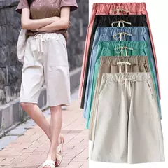 Shorts de algodão para mulheres, calças de lazer de pernas largas, cintura solta elástica com cinto, tamanho grande, 7XL, 8XL, verão - Wolf Magazine
