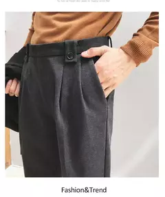 Calça social masculina de lã, calças com cintura elástica, casual e social para outono e inverno - Wolf Magazine