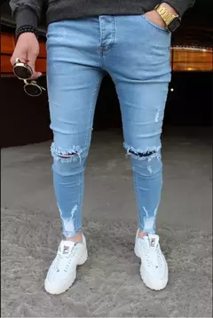 Calças de brim masculinas calças de brim denim calças casuais tendência calças de brim magros para homens moda calças de lápis roupas masculinas - comprar online