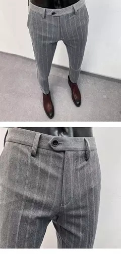 Homens terno calças calças formais pantalone hombre estiramento fino cor sólida vestido casual calças de comprimento total moda novas roupas masculinas - loja online