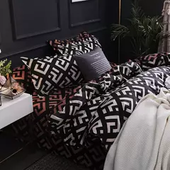 Conjunto de cama preto luxuoso, roupa de cama de poliéster, capa de edredão, manta de pássaro, anime com fronha king size, tamanho completo, moderno - loja online