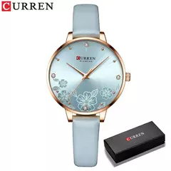 Curren-Relógios de pulso quartzo de couro de luxo feminino, marca relógio para senhoras, charme relógio mostrador flores na internet