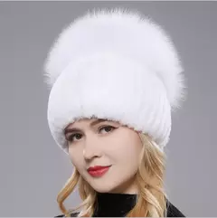 Real Genuine Fox Fur Gorros Chapéu para Mulheres, Pele de Coelho Rex Natural Boné de Caveira, Chapéus de malha para meninas, inverno, estilo russo, novo na internet