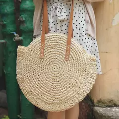 Imagem do Bolsa de ombro redonda de palha de verão, bolsa de mão feminina de grande capacidade, artesanal, bolsas de praia de vime da moda, bolsa de mão, férias