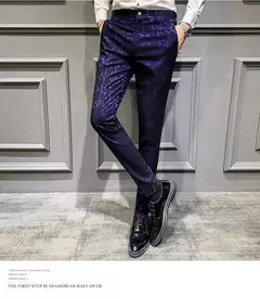 Clássico jacquard terno calças 2022 primavera homens calças sociais negócios magro casual formal calças de escritório terno - comprar online