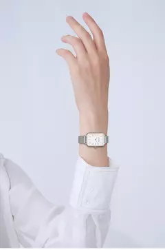 Relógio de aço inoxidável retangular para senhoras, estilo simples nórdico, quartzo japonês, moda movimento, malha, pulseira prateada, cinto, ultrafino na internet