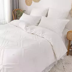 Wostar verão branco pitada plissado capa de edredão 220x240cm luxo cama casal colcha conjunto cama rainha king size consolador capa - loja online
