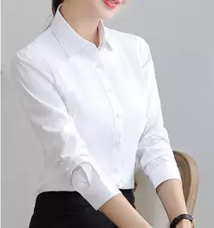 Blusa de manga comprida feminina, camisa branca elegante, senhora do escritório, negócios, camisas rosa, botão, blusas de trabalho sólido, tops - Wolf Magazine