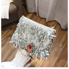 Imagem do Lantejoula prata strass borla sacos de ombro para mulheres, bolsa pequena cadeia, embreagem elegante senhoras festa noite, moda luxo design