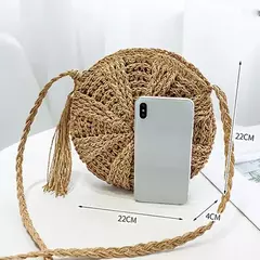 Bolsa de ombro redonda de palha de verão, bolsa de mão feminina de grande capacidade, artesanal, bolsas de praia de vime da moda, bolsa de mão, férias