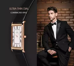 IBSO-Relógio ultrafino de quartzo com mostrador retangular masculino, estilo comercial de luxo, pulseira de couro genuíno, relógios de pulso impermeáveis, novos - comprar online