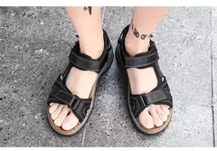 Sandálias masculinas de verão de couro genuíno, chinelos masculinos, gladiador, praia, macio, confortável, ao ar livre, sapatos vadeando, marca, 38-46 - comprar online