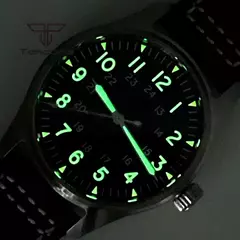 Relógios piloto de mergulho automático Tandorio para homens, vidro safira, mostrador luminoso verde, pulseira de couro, coroa de parafuso, NH35A, 20Bar, 39mm na internet