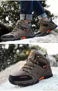 Botas de neve de couro impermeáveis masculinas, super quentes, ao ar livre, caminhadas, trabalho, sapatos de viagem, inverno, tamanho 39-47 - loja online
