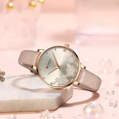 Curren-Relógios de pulso quartzo de couro de luxo feminino, marca relógio para senhoras, charme relógio mostrador flores - loja online