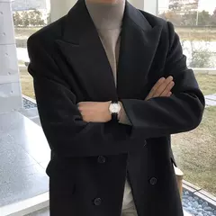 Iefb masculino outono inverno meados de comprimento casaco de lã nova maré coreana preto engrossado casaco de manga comprida duplo breasted jaquetas na internet
