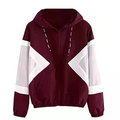 Jaqueta corta-vento com capuz feminino, bloco de cor elegante, patchwork, jaqueta bomber com zíper, casaco casual, impermeável, Casacos outonos, moda - comprar online