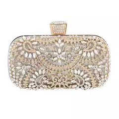 Embreagem noite diamante para mulheres, mini bolsa dourada, bolsa de ombro corrente, pequena oca flores de cristal, bolsa para festa de casamento - Wolf Magazine