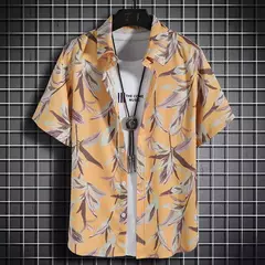 Camisas havaianas casuais masculinas de manga curta, tops florais soltos, roupas