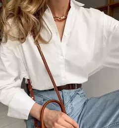 Syiwidii-Blusas grandes de manga comprida feminina, com botões, solta, casual, algodão, branco, tops elegantes, moda, 100%, 2024 na internet