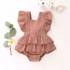 2023 Verão Bebê Recém-nascido Meninas Bodysuits Roupas Princesa Ruffle Algodão Macacão Bonito Criança Backless Lace Up Bow Beach Outfits