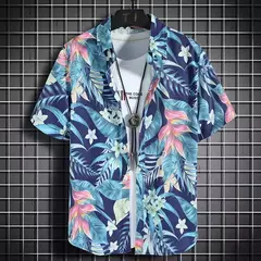 Camisas havaianas casuais masculinas de manga curta, tops florais soltos, roupas - comprar online