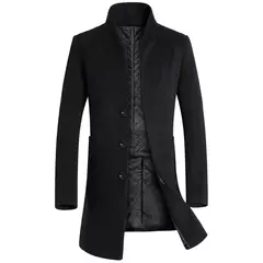 Imagem do Jaquetas de trincheira de comprimento médio masculino, casacos masculinos, jaqueta justa, gola lapela, peito único, manga comprida, monocromática, casual, inverno, 2021
